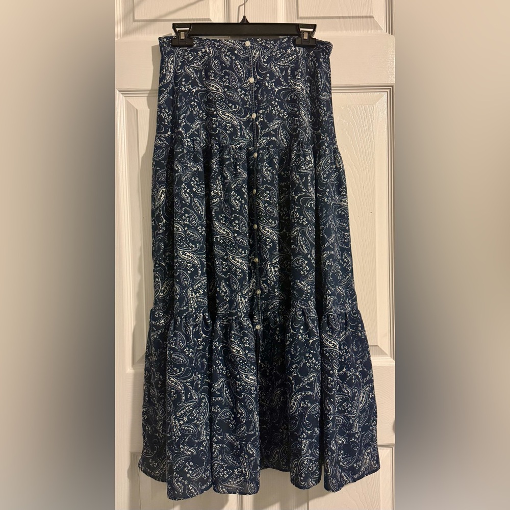 Max Studio Navy Paisley Maxi Skirt sz M Blue Indigo